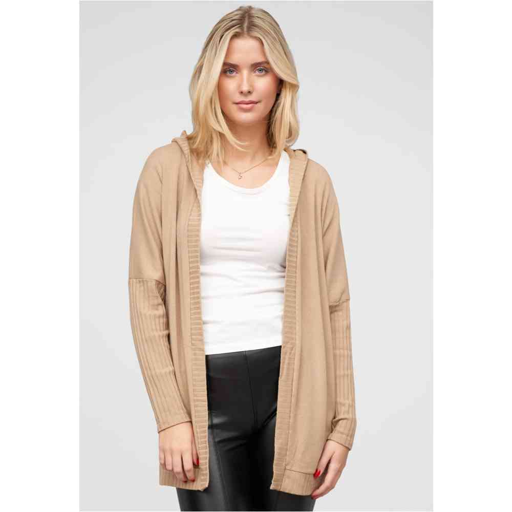 Cloud5ive - Open-cut with hood Long cardigan - Beige